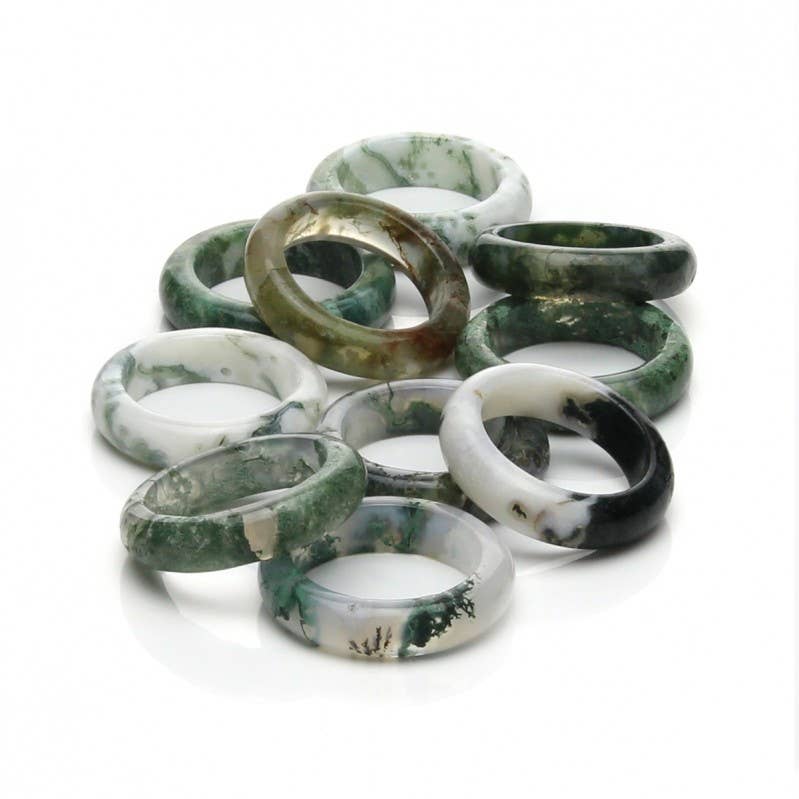 Moss Agate Natural Band Ring - US 9