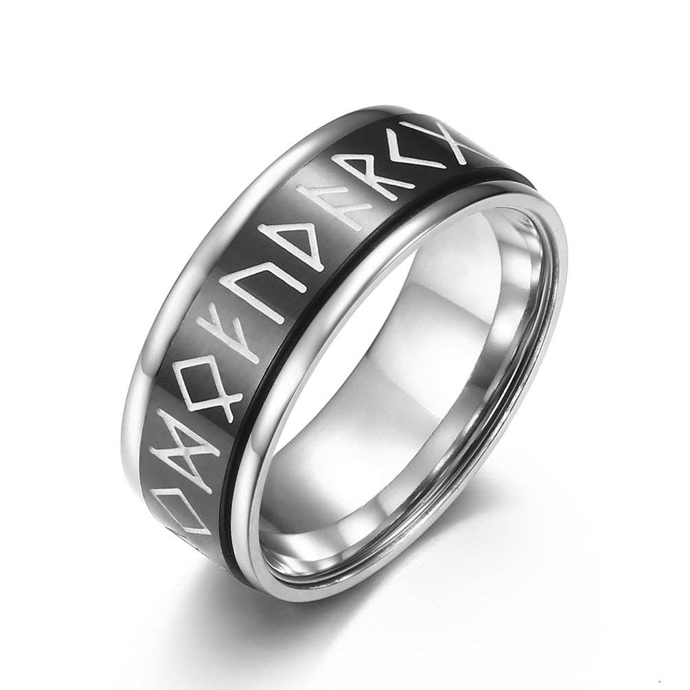 Runic Alphabet Fidget Spinner Ring (Silver with Engrave - 12 US)