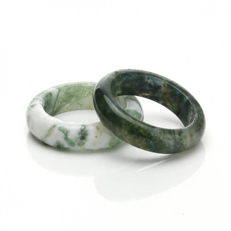 Moss Agate Natural Band Ring - US 9
