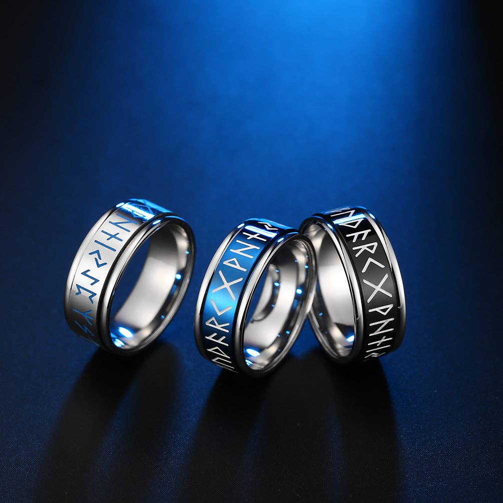 Runic Alphabet Fidget Spinner Ring (Silver with Engrave - 11 US)