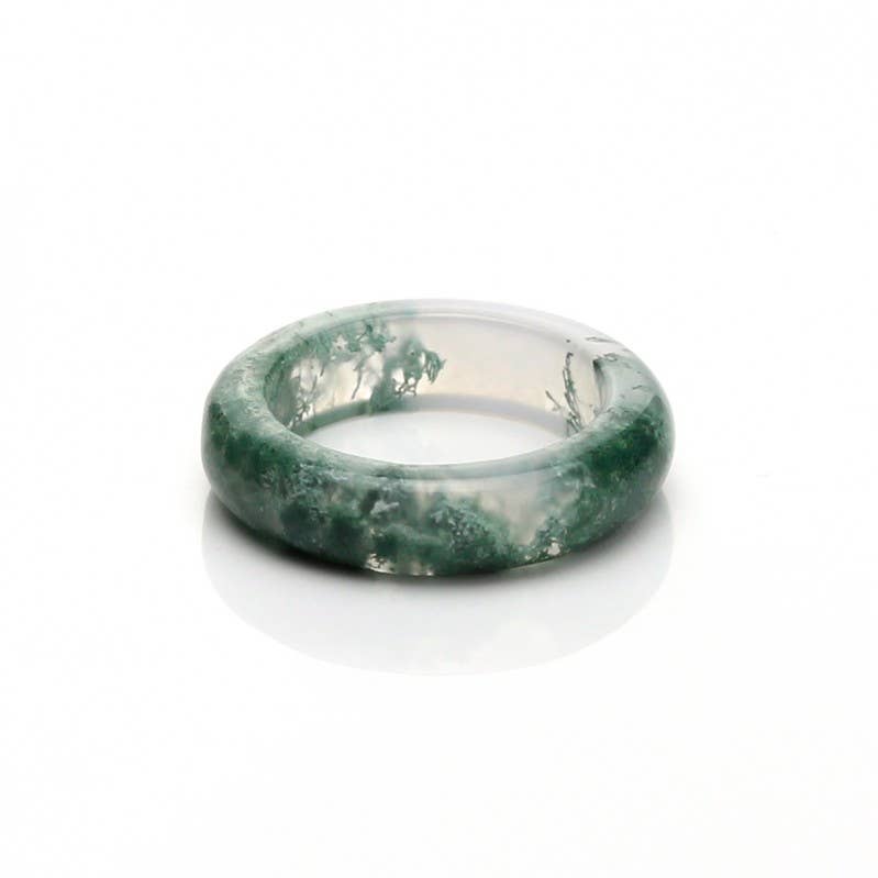 Moss Agate Natural Band Ring - US 8