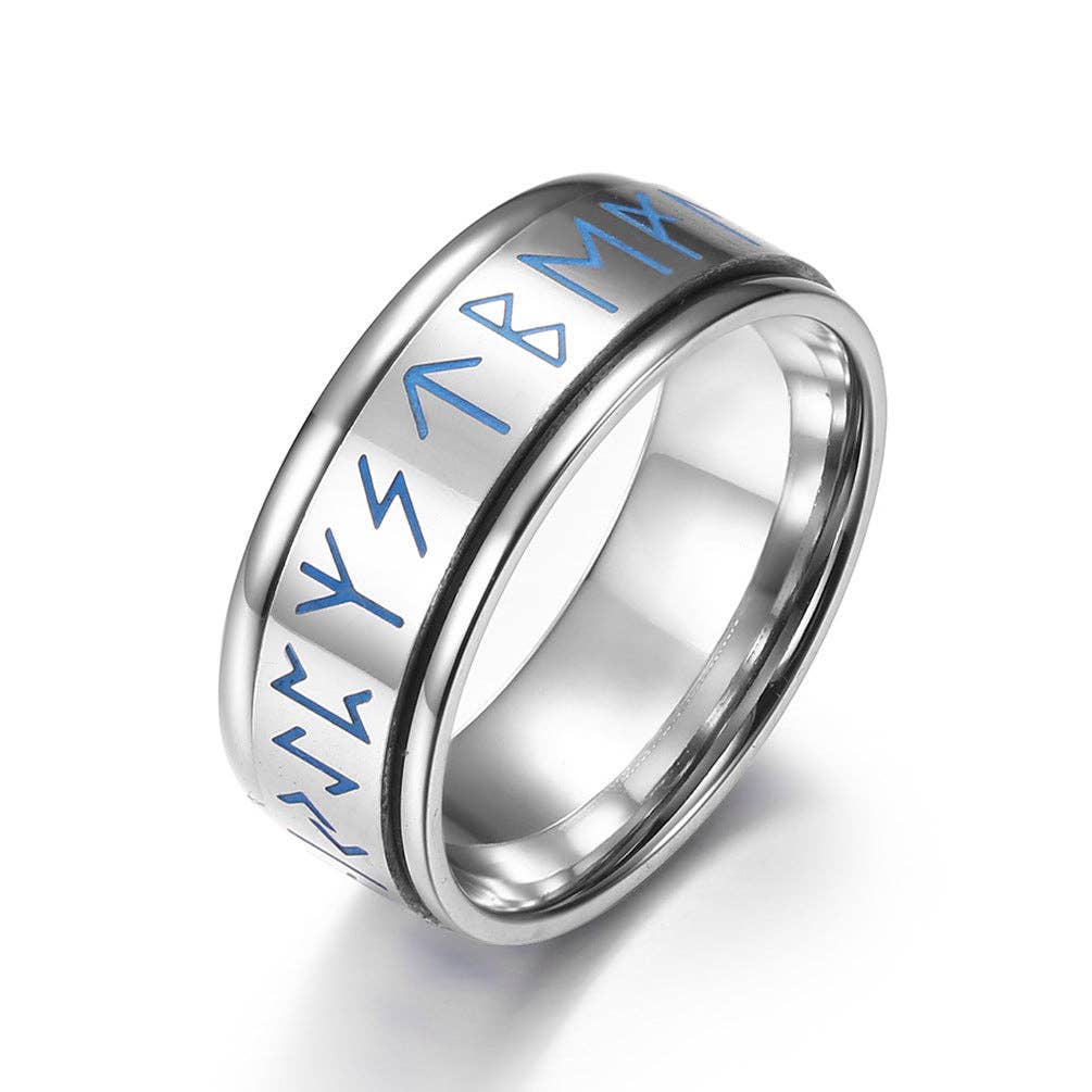 Runic Alphabet Fidget Spinner Ring (Black with Engrave - 11 US)