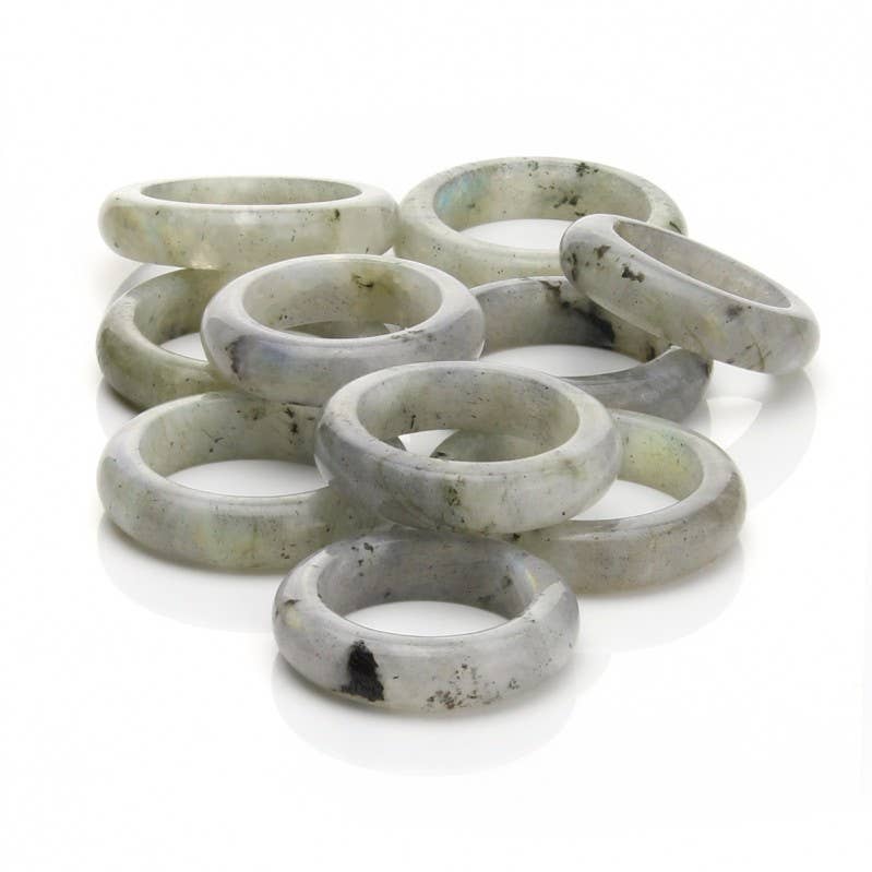 Clear Labradorite Natural Band Ring - US 9